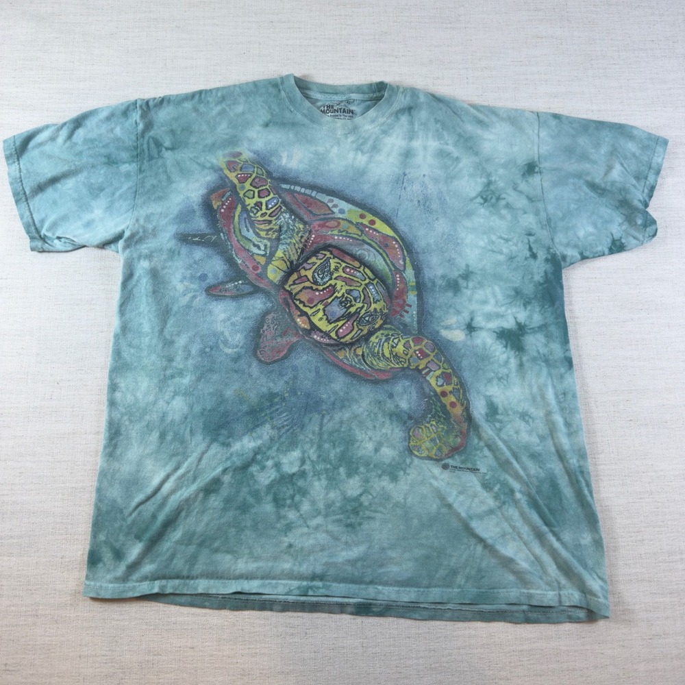 The Mountain Sea Turtle Tie Dye Graphic T-Shirt Mens 2XL Teal Blue Cotton